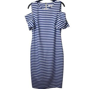 Calvin Klein Navy and White Striped Midi Dress